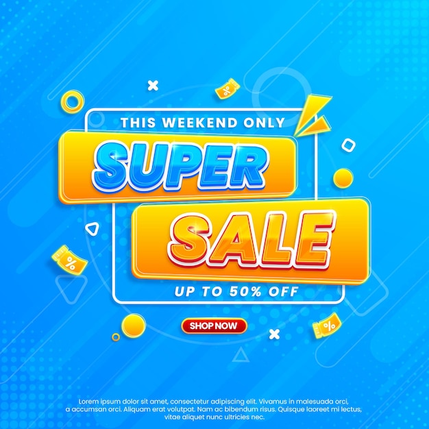 Plantilla de banner promocional de fondo de súper venta con descuento