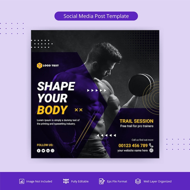 Plantilla de banner de publicación de Fitness Social Media Gym