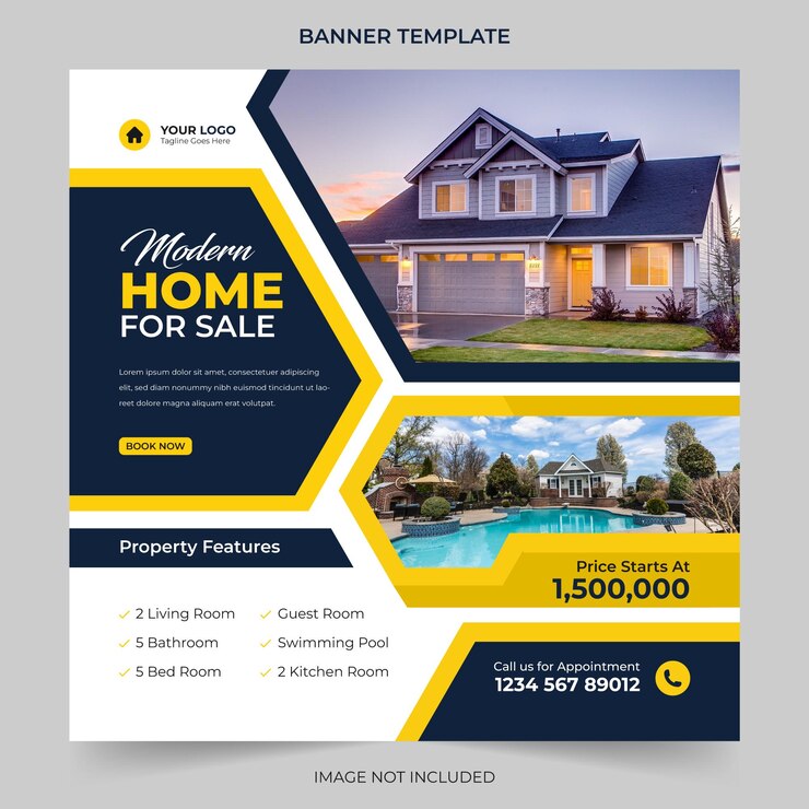 Plantilla de banner de publicación de instagram o redes sociales inmobiliarias editables de moda