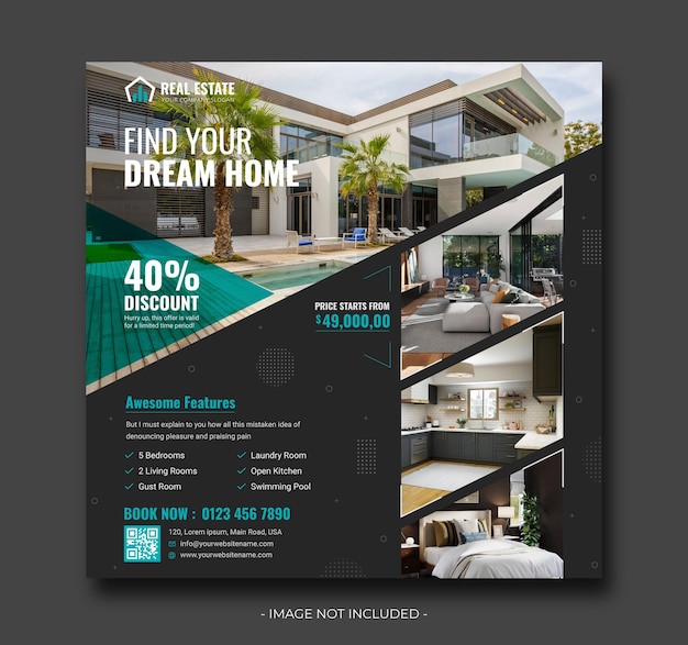 Vector plantilla de banner de publicación de instagram de promoción inmobiliaria