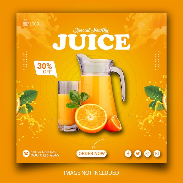 Plantilla de banner de publicación de instagram de promoción de menú de bebida de naranja