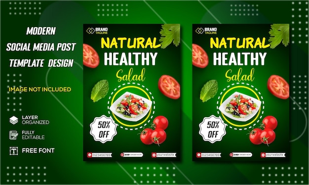 Plantilla de banner de publicación de instagram de promoción de menú de ensalada saludable