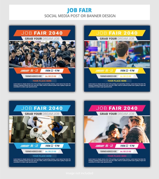 Plantilla de banner de publicación de instagram de redes sociales de feria de trabajo o volante cuadrado Vector