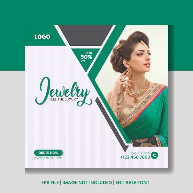 Plantilla de banner de publicación de Instagram de redes sociales de joyería de lujo