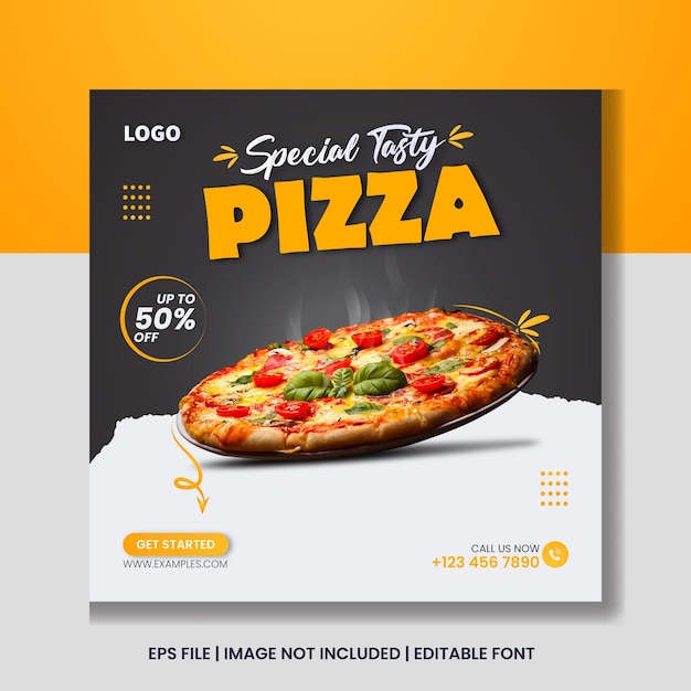 Plantilla de banner de publicación de instagram y redes sociales de pizza deliciosa