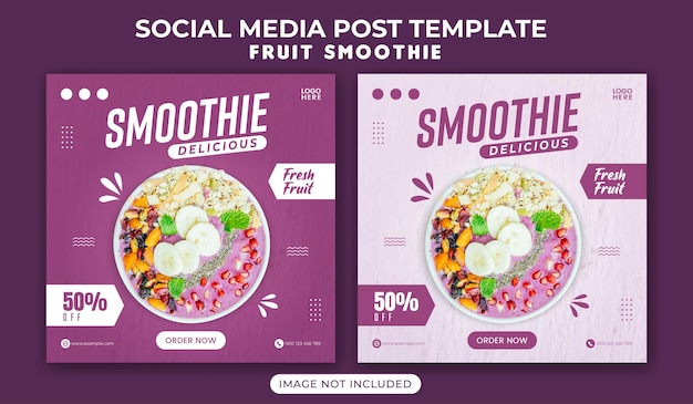 Plantilla de banner de publicación de instagram de redes sociales de postre o batido de frutas