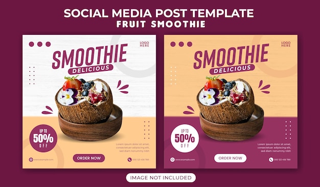Vector plantilla de banner de publicación de instagram de redes sociales de postre o batido de frutas