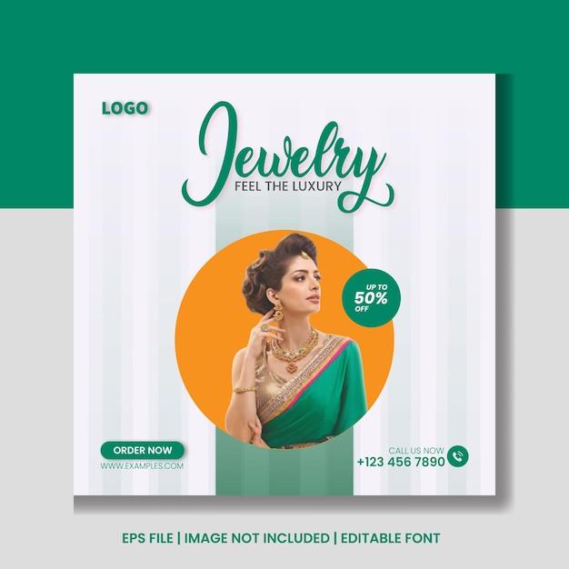 Plantilla de banner de publicación de Instagram de redes sociales de promoción de joyas