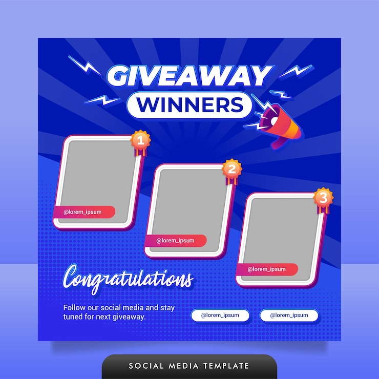 Vector plantilla de banner de publicación de redes sociales de anuncio de ganador de sorteo creativo