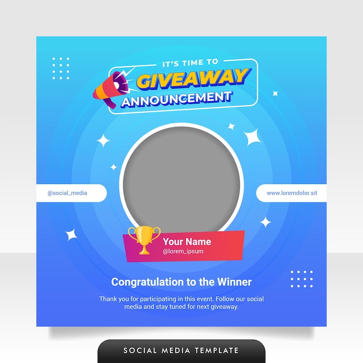 Vector plantilla de banner de publicación de redes sociales de anuncio de ganador de sorteo creativo