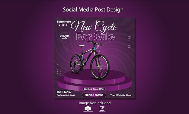 Plantilla de banner de publicación de redes sociales de bicicleta