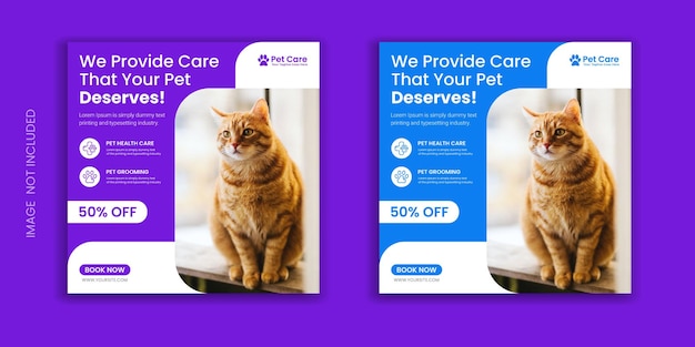 Plantilla de banner de publicación de redes sociales del centro de servicio de cuidado de mascotas vector premium