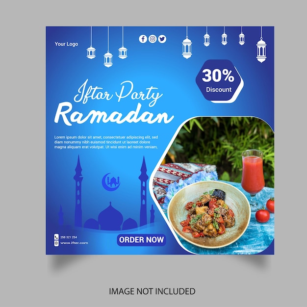 Vector plantilla de banner de publicación de redes sociales de comida de ramadán