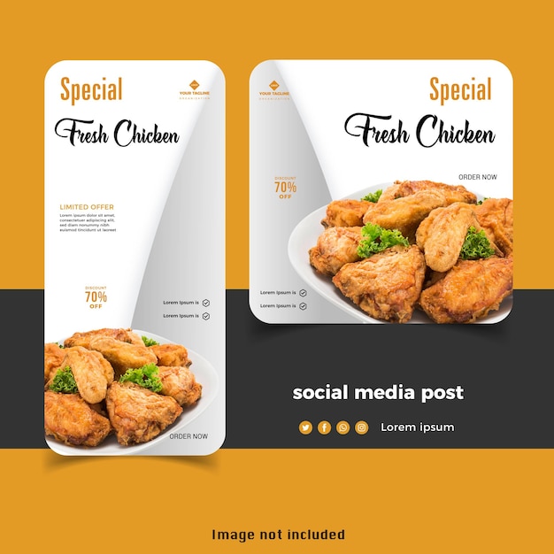 Plantilla de banner de publicación en redes sociales para conjunto de restaurante de carne de pollo
