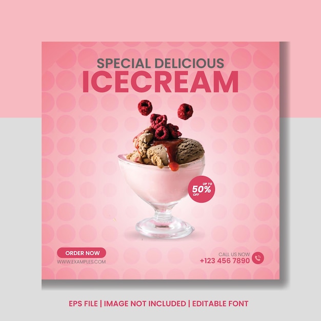 Plantilla de banner de publicación de redes sociales de helado delicioso especial