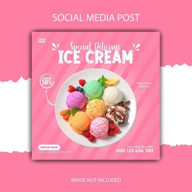 Plantilla de banner de publicación de redes sociales de helado delicioso especial