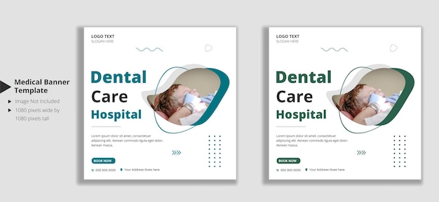 Plantilla de banner de publicación de redes sociales de hospital de cuidado dental