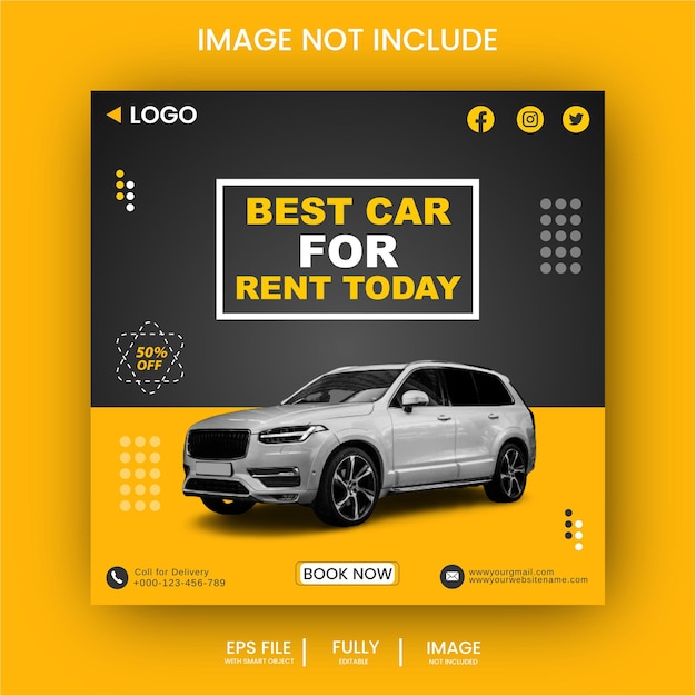 Plantilla de banner de publicación de redes sociales de Instagram de alquiler de coches