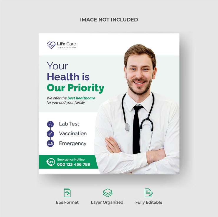 Plantilla de banner de publicación de redes sociales de Instagram de salud creativa o folleto cuadrado Vector Premium