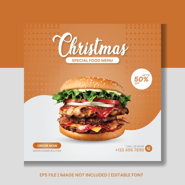Plantilla de banner de publicación de redes sociales de menú de comida especial navideña