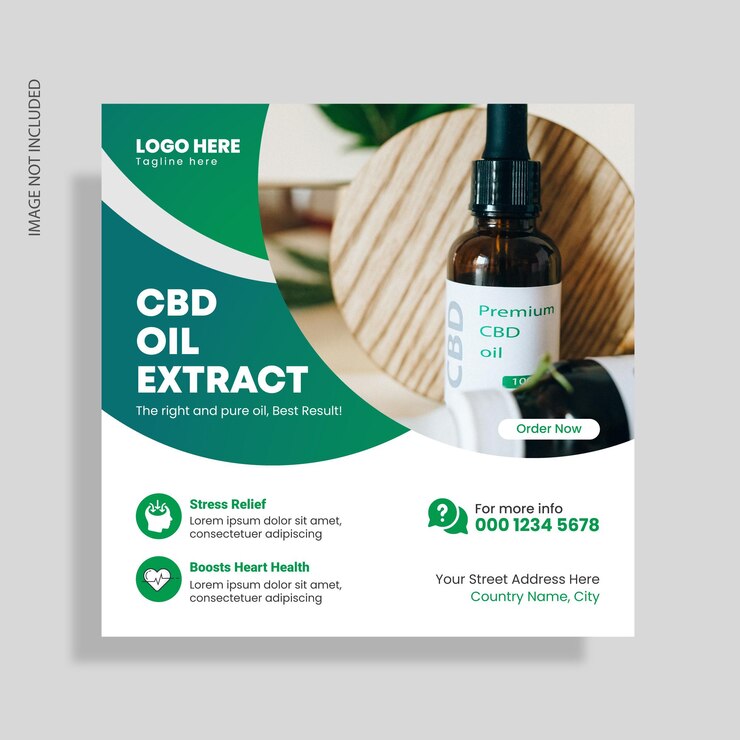 Plantilla de banner de publicación de redes sociales de productos de cáñamo o CBD