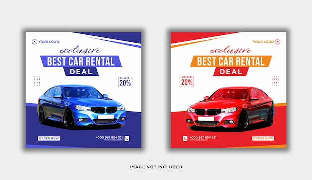 Plantilla de banner de publicación de redes sociales de promoción de alquiler de autos vector premium