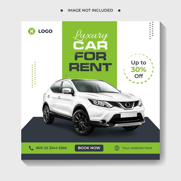 Plantilla de banner de publicación de redes sociales de promoción de alquiler de coches