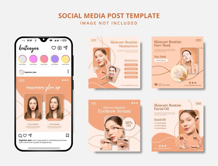 Vector plantilla de banner de publicación de redes sociales de rutina de belleza y cuidado de la piel