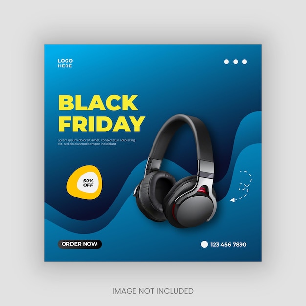 Plantilla de banner de publicación de redes sociales de venta de auriculares de viernes negro