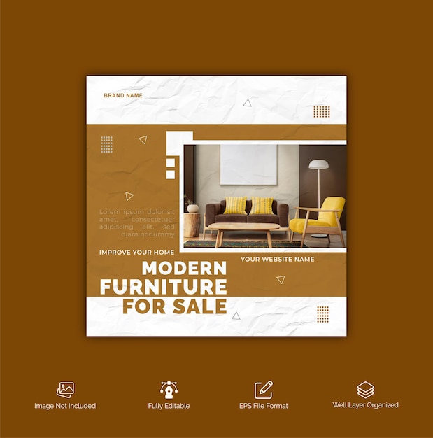 Vector plantilla de banner de publicación de redes sociales de venta de muebles
