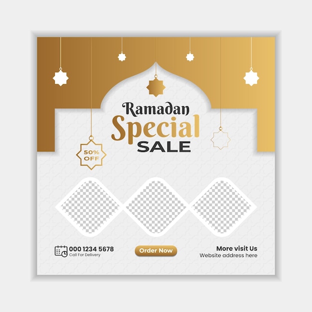 Plantilla de banner de publicación de redes sociales de venta de ramadán