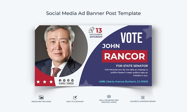 Vector plantilla de banner de publicidad de campaña política en facebook