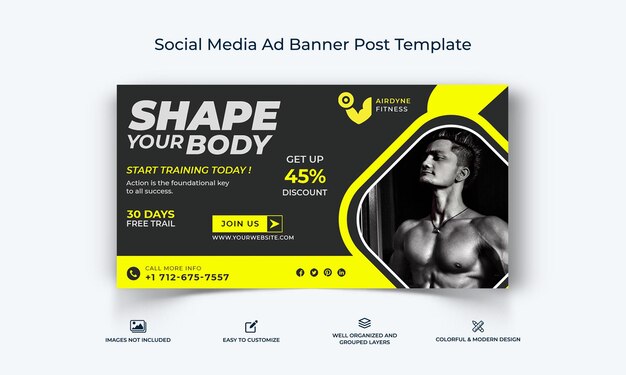 Plantilla de banner de publicidad de Facebook para el fitness