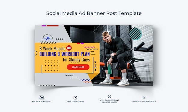 Plantilla de banner de publicidad de Facebook para el fitness