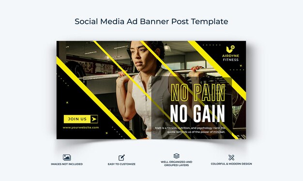 Vector plantilla de banner de publicidad de facebook para el fitness