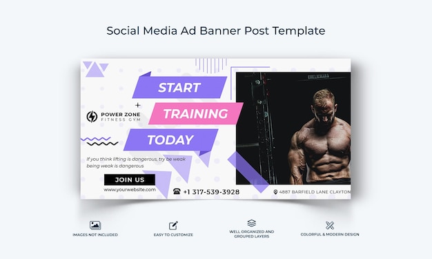 Vector plantilla de banner de publicidad de facebook para el fitness