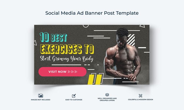 Vector plantilla de banner de publicidad de facebook para el fitness