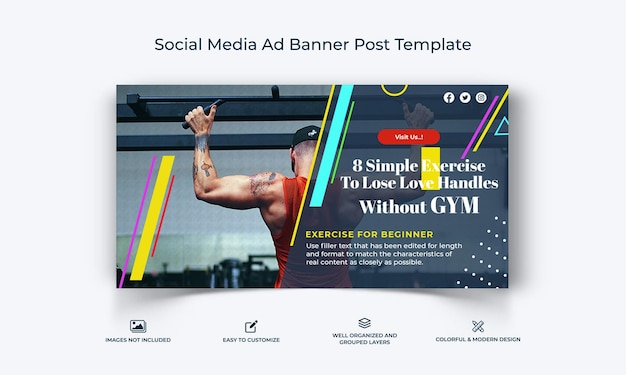 Plantilla de banner de publicidad de Facebook para el fitness