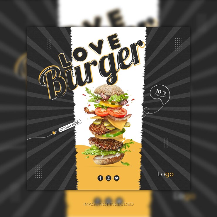 plantilla de banner de publicidad de publicación de redes sociales de hamburguesa