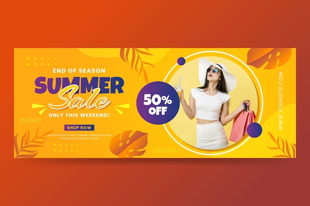 Plantilla de banner de rebajas de verano degradado con foto