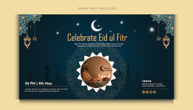 Plantilla de banner de redes sociales abstractas de eid mubarak y eid ulfitr o ramadan