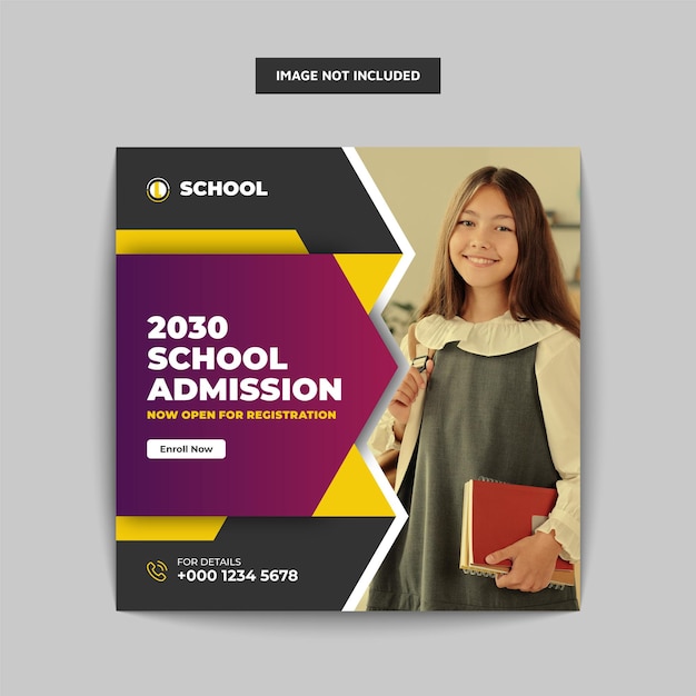 Vector plantilla de banner de redes sociales de admisión escolar