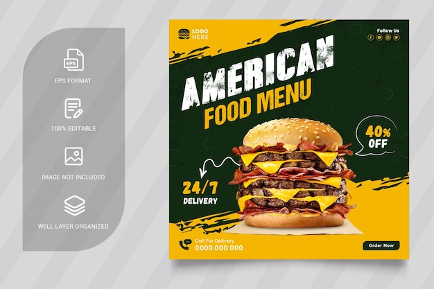 Plantilla de banner de redes sociales de American Burger