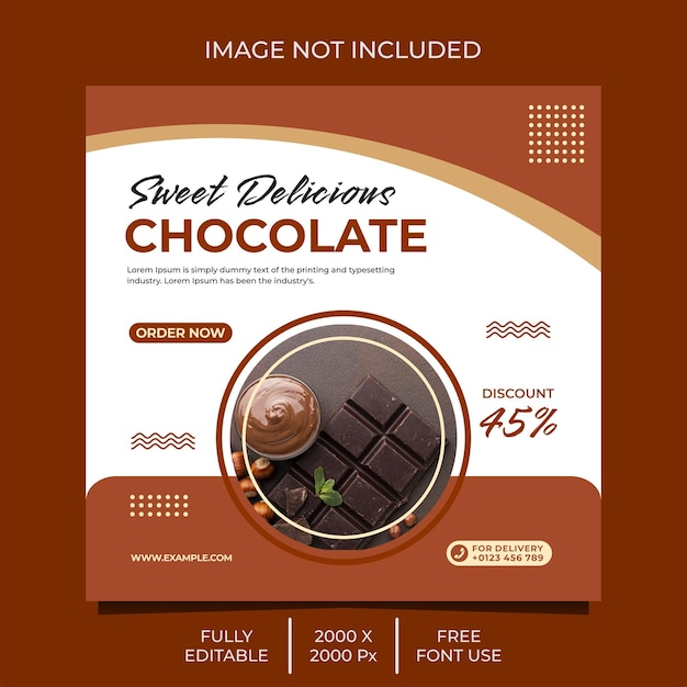 Vector plantilla de banner y redes sociales de chocolate delicioso dulce