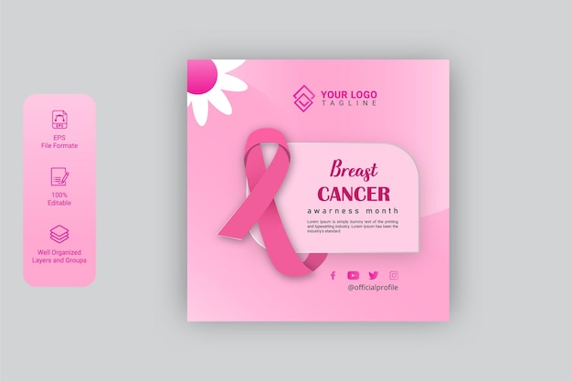 Vector plantilla de banner de redes sociales de concientización sobre el cáncer de mama de vector libre