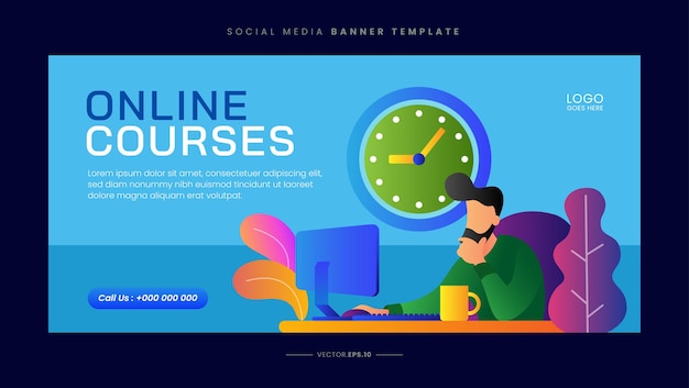 Vector plantilla de banner de redes sociales de cursos en línea