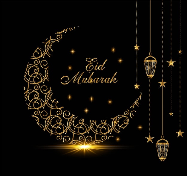 Plantilla de banner de redes sociales Eid Mubarak y Eid Ul Fitr con luna