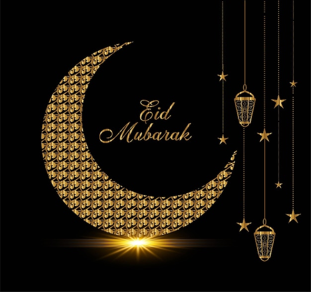 Plantilla de banner de redes sociales Eid Mubarak y Eid UlFitr con luna mandala dorada