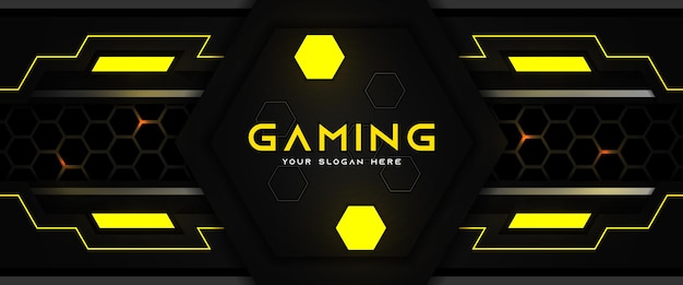 Plantilla de banner de redes sociales de encabezado de juego amarillo y negro futurista