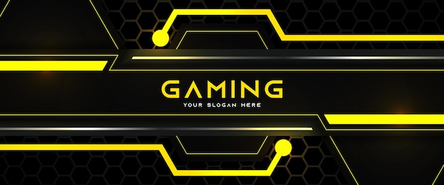 Plantilla de banner de redes sociales de encabezado de juego amarillo y negro futurista